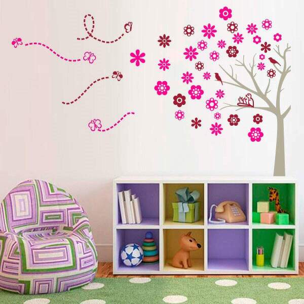 Adesivo de Parede Floral Arvore com Borboletas