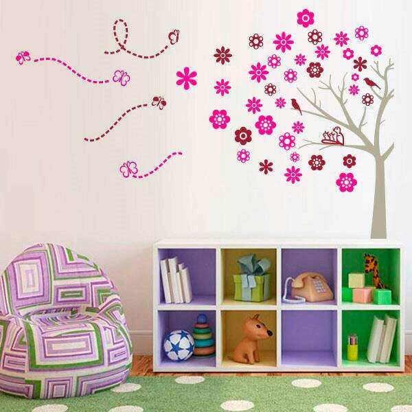 Adesivo de Parede Floral Arvore com Borboletas