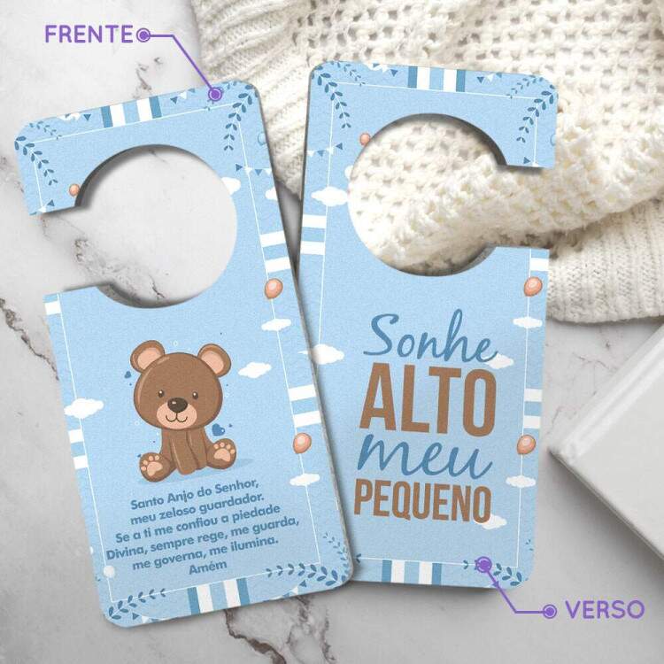 Aviso de Porta de MDF Ursinho Sonhe Alto Meu Pequeno