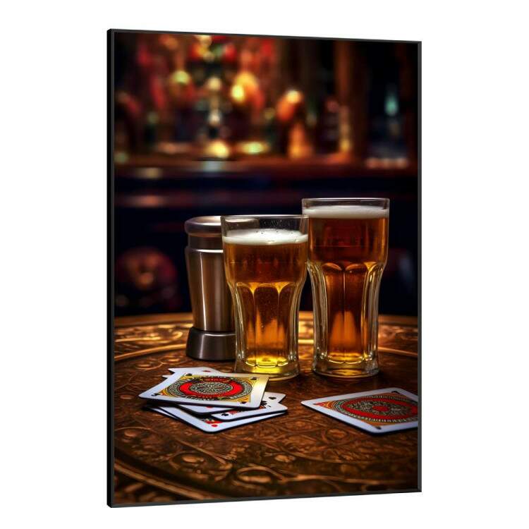 Quadro Decorativo Copos de Cerveja e Cartas de Baralho