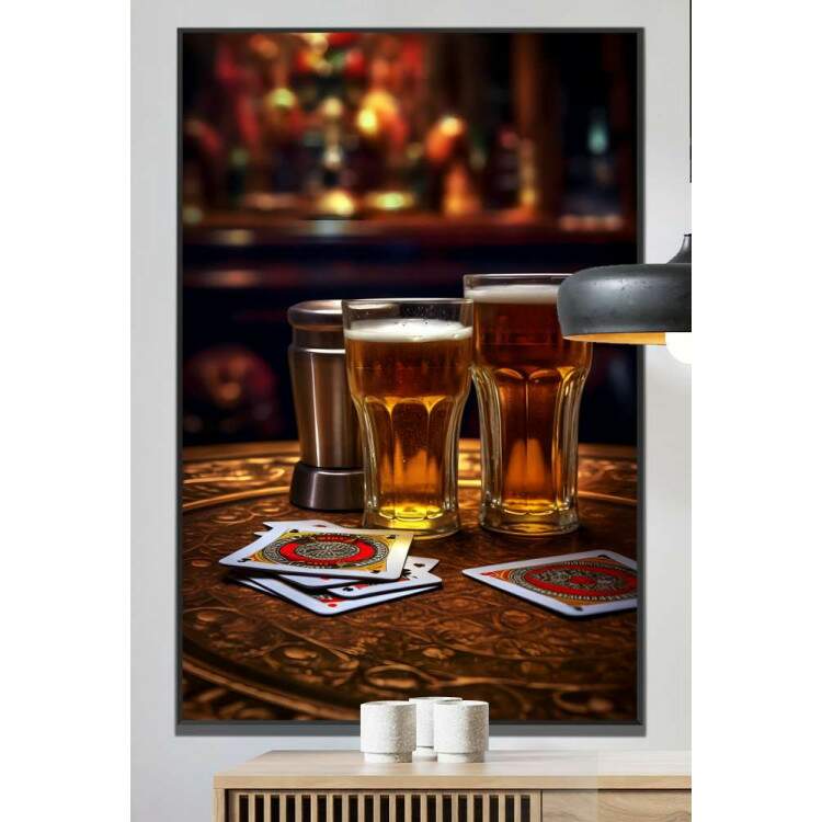 Quadro Decorativo Copos de Cerveja e Cartas de Baralho