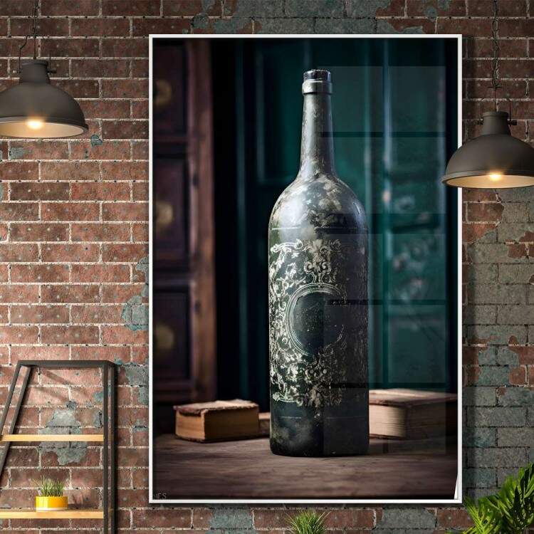 Quadro Decorativo Garrafa de Vinho Envelhecida
