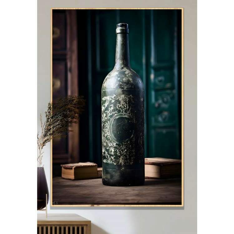 Quadro Decorativo Garrafa de Vinho Envelhecida