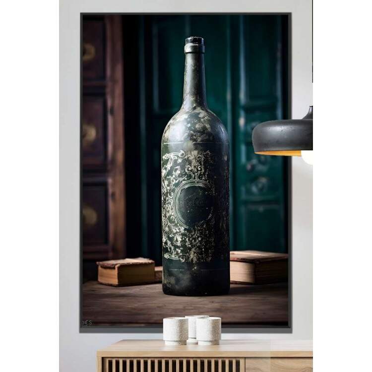 Quadro Decorativo Garrafa de Vinho Envelhecida