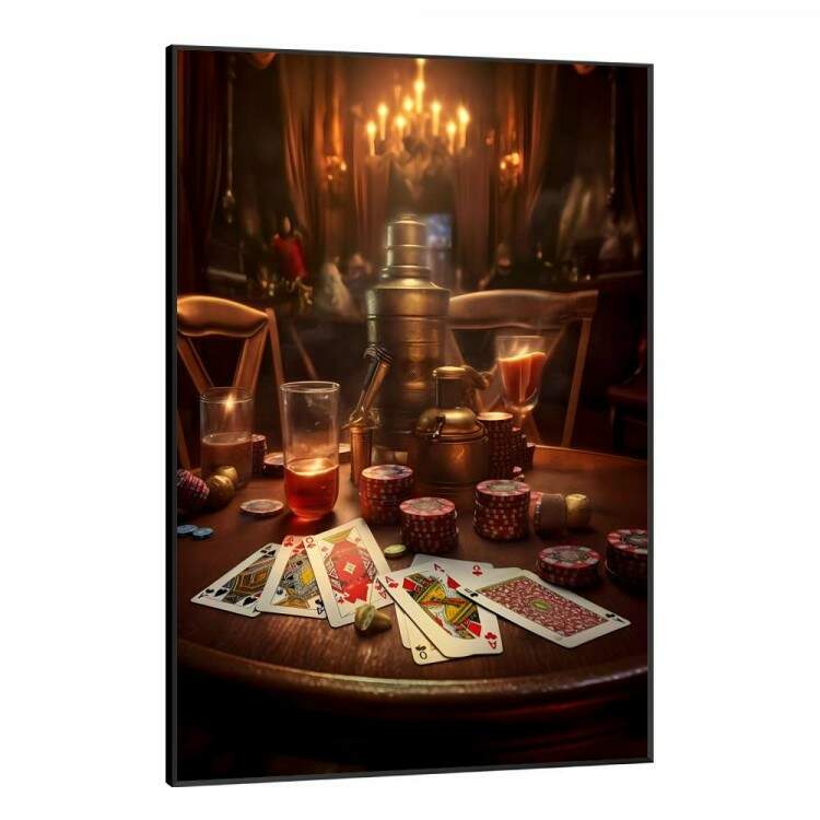 Quadro Decorativo Retr Drinks e Cartas de Baralho