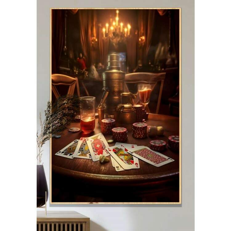 Quadro Decorativo Retr Drinks e Cartas de Baralho