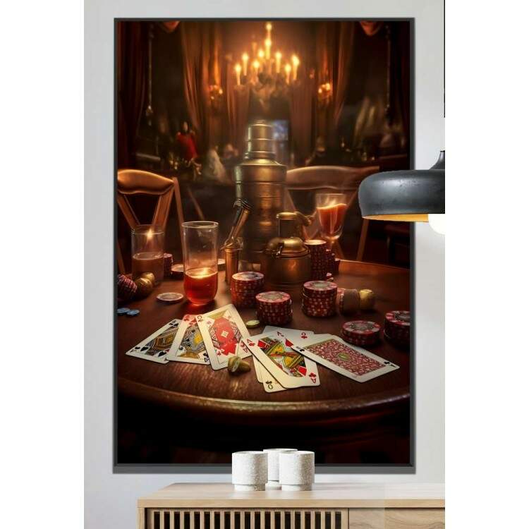 Quadro Decorativo Retr Drinks e Cartas de Baralho