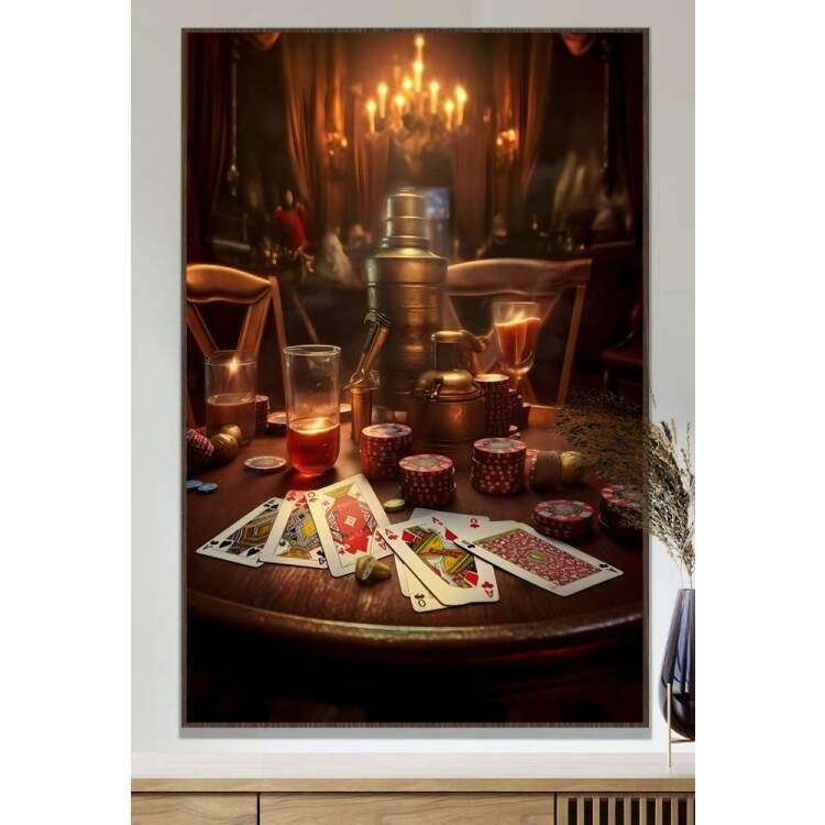 Quadro Decorativo Retr Drinks e Cartas de Baralho
