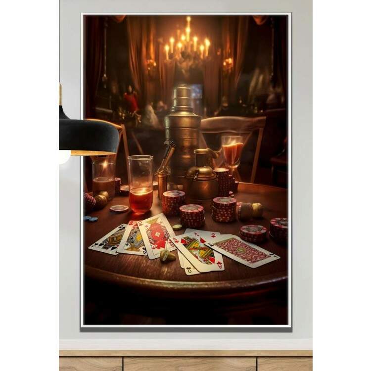 Quadro Decorativo Retr Drinks e Cartas de Baralho