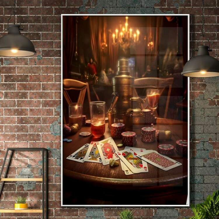 Quadro Decorativo Retr Drinks e Cartas de Baralho