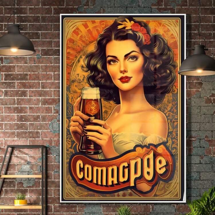 Quadro Decorativo Retr Mulher Com Cerveja