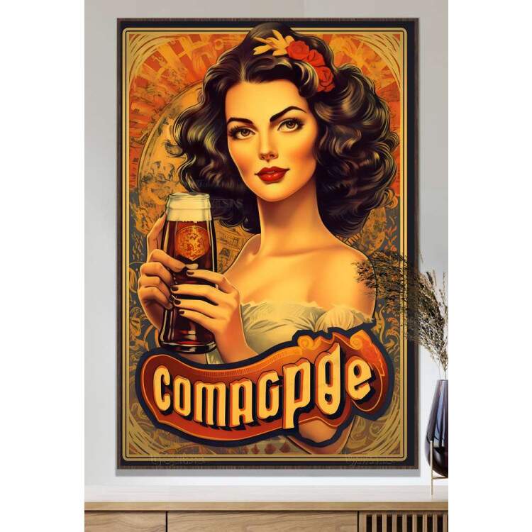 Quadro Decorativo Retr Mulher Com Cerveja