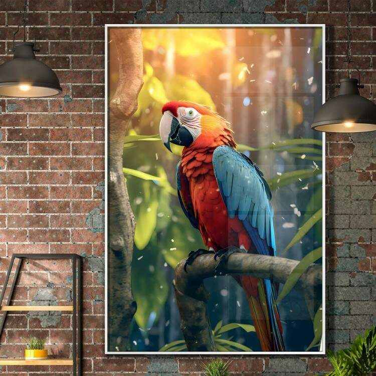 Quadro Decorativo Arara Azul e Vemelho