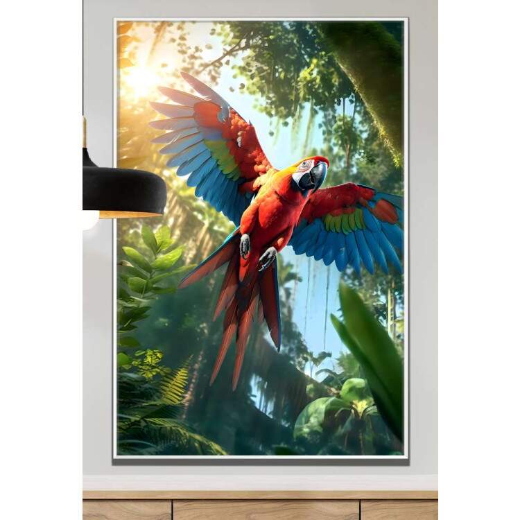Quadro Decorativo Azul e Vermelho Voando