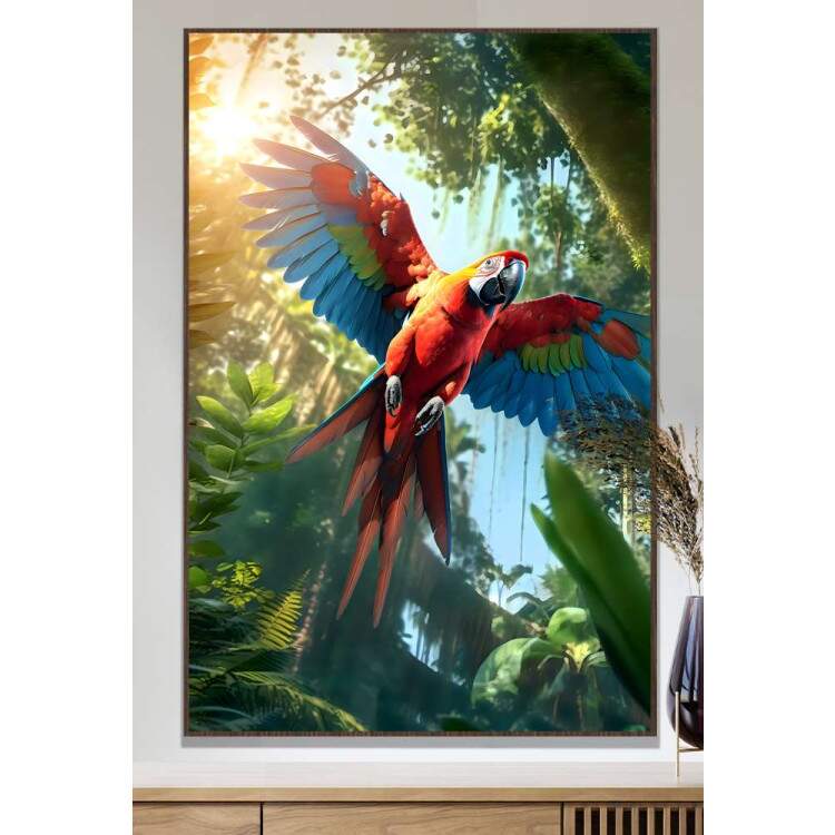 Quadro Decorativo Azul e Vermelho Voando