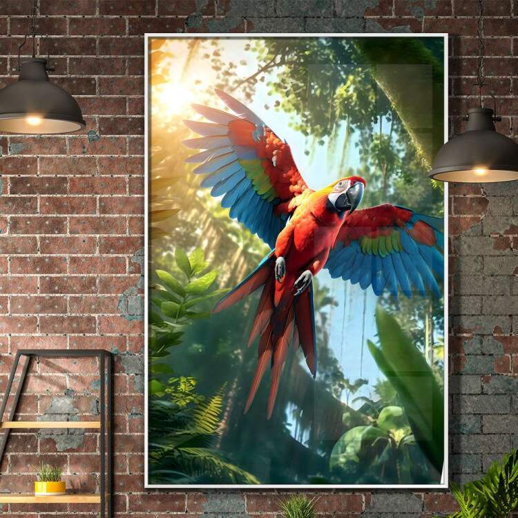 Quadro Decorativo Azul e Vermelho Voando