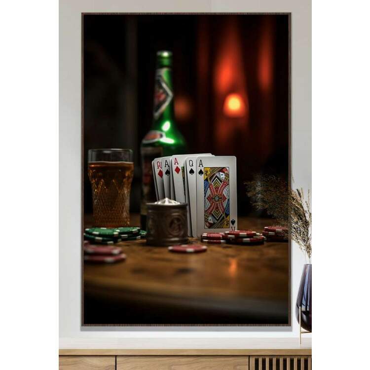 Quadro Decorativo Cerveja e Cartas de Baralho