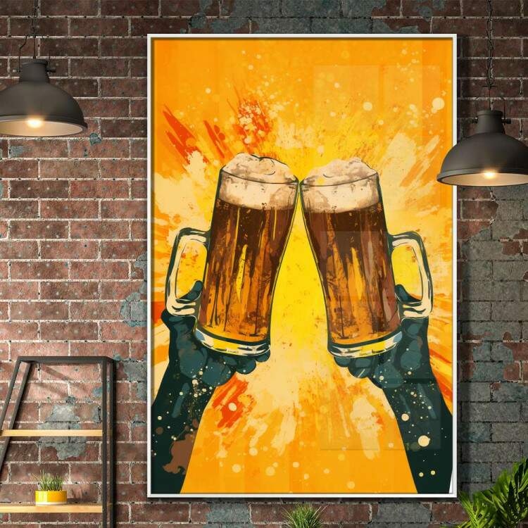 Quadro Decorativo Copos Cerveja Brindando