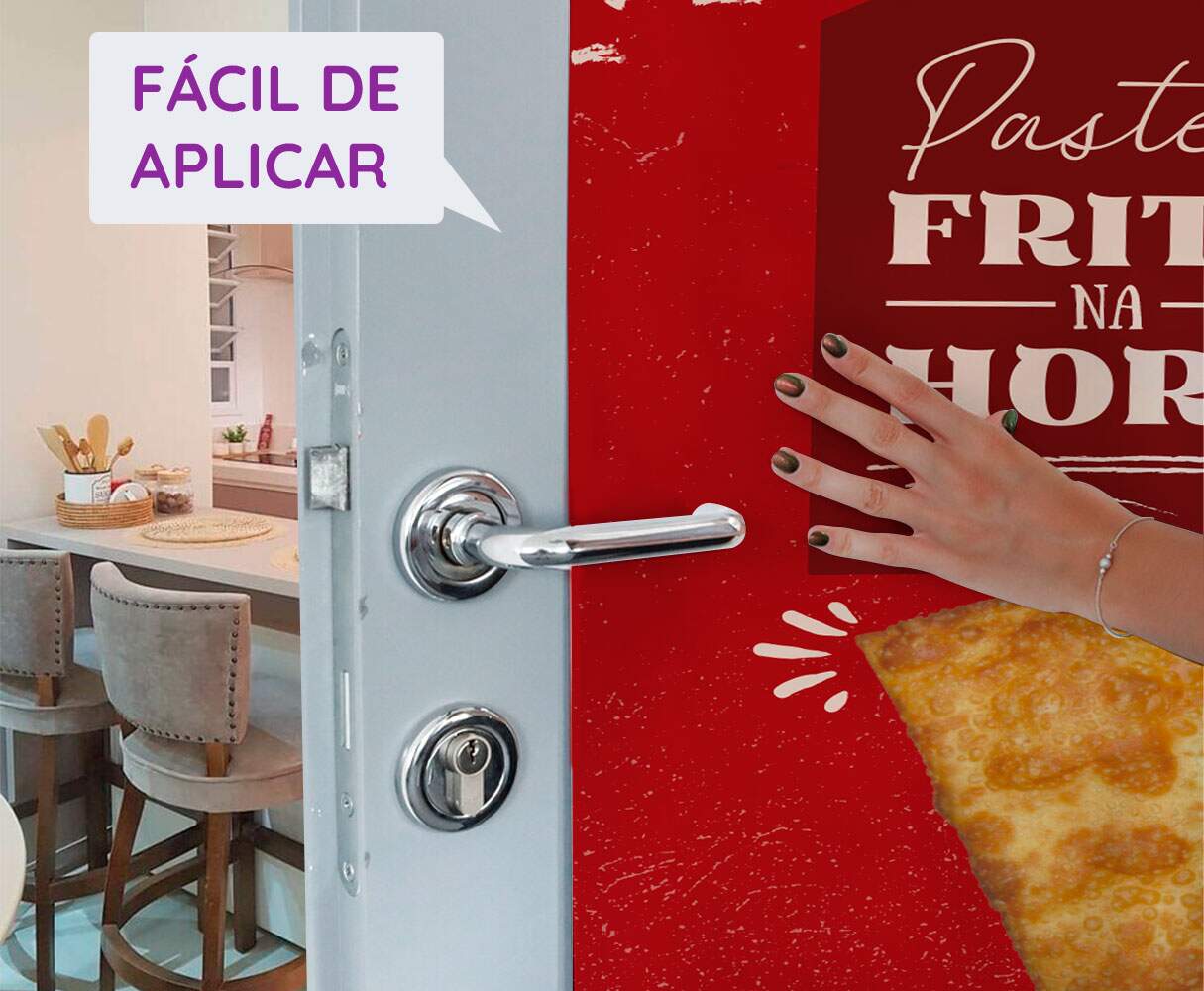 Adesivo de Porta para Pastelaria Pastel Frito na Hora