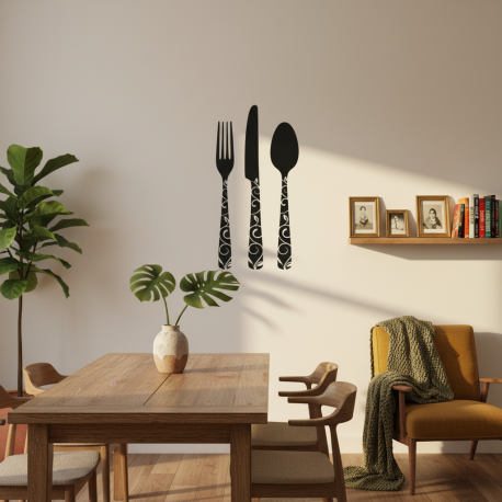 Adesivo de Parede para Cozinha Talheres com Floral