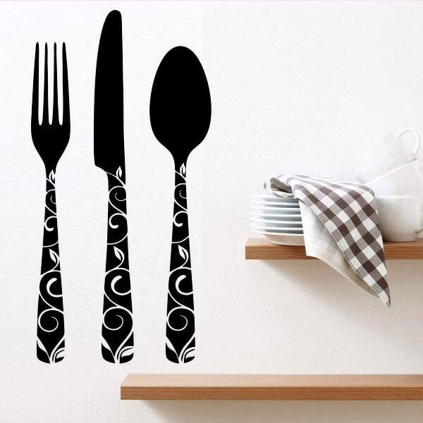 Adesivo de Parede para Cozinha Talheres com Floral