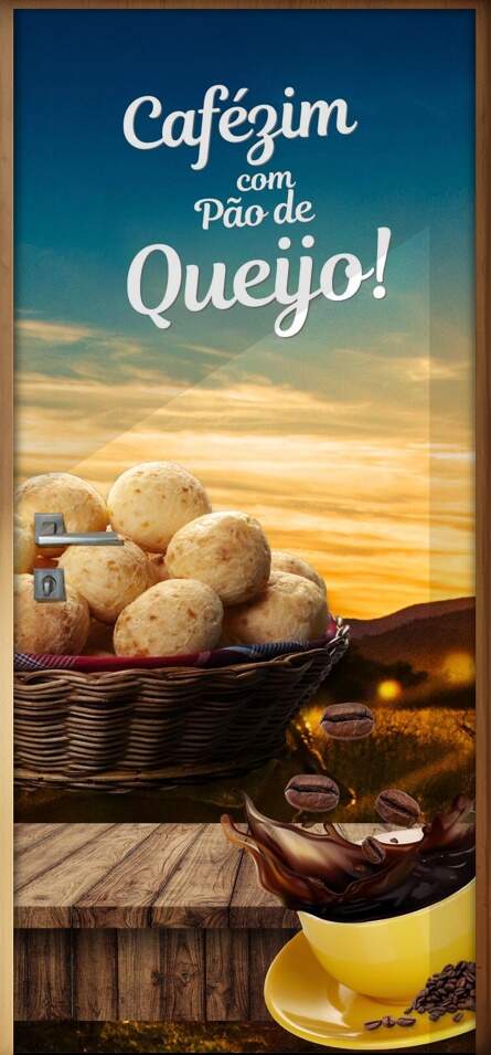 Adesivo de Porta para Padarias Po de Queijo com Caf