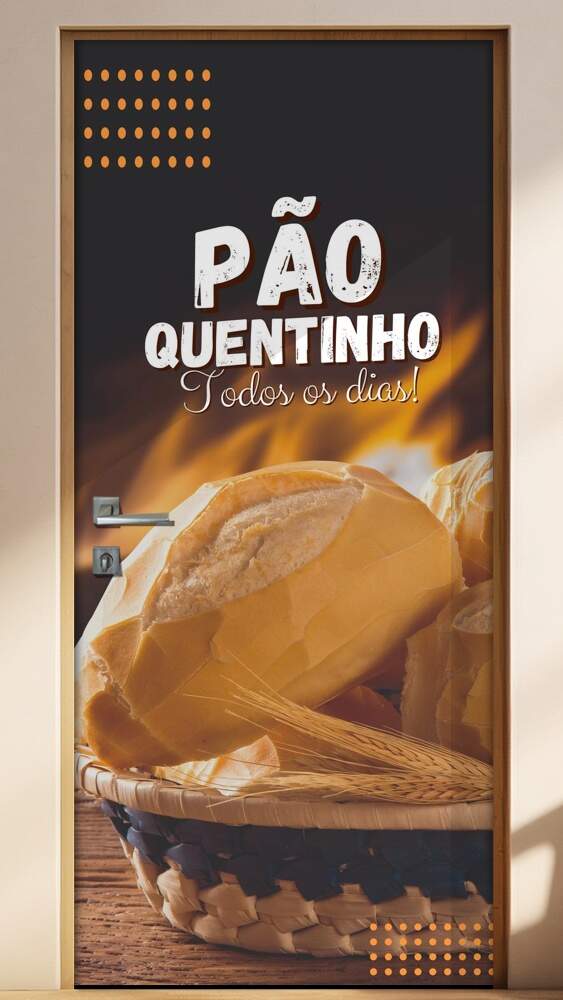 Adesivo de Porta para Padarias P�o Quentinho todos os Dias