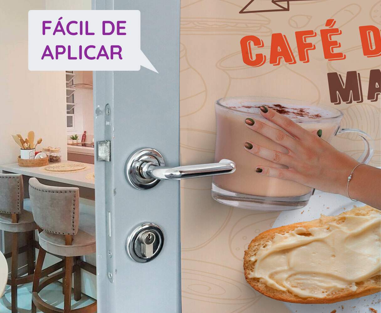 Adesivo de Porta para Padarias Temos Caf� da Manh�
