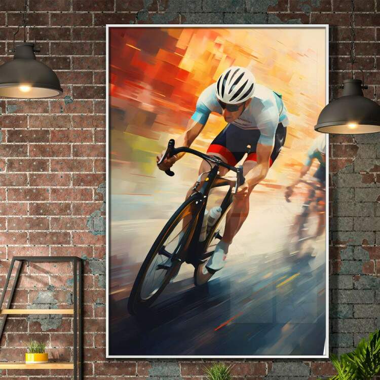 Quadro Decorativo Ciclistas com Efeito de Aquarela