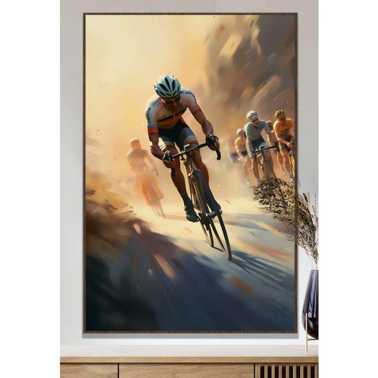 Quadro Decorativo Ciclistas Correndo no Entardecer