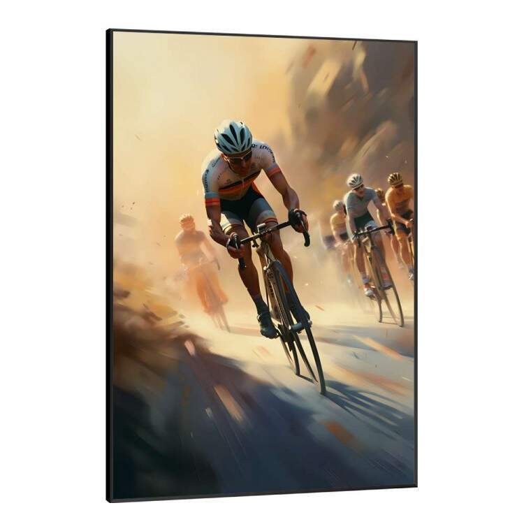 Quadro Decorativo Ciclistas Correndo no Entardecer