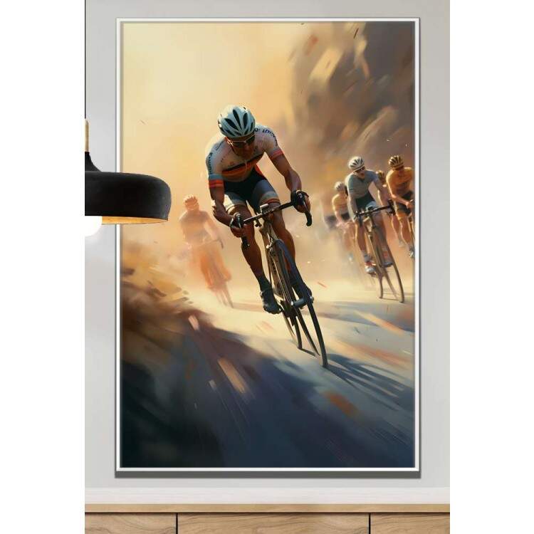 Quadro Decorativo Ciclistas Correndo no Entardecer