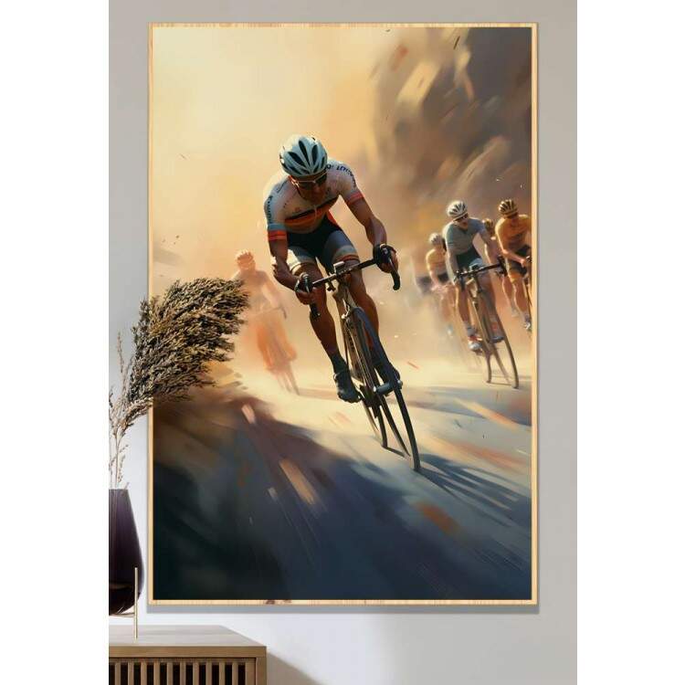 Quadro Decorativo Ciclistas Correndo no Entardecer