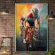 Quadro Decorativo Ciclistas em Alta Velocidade com Efeito de Aquarela