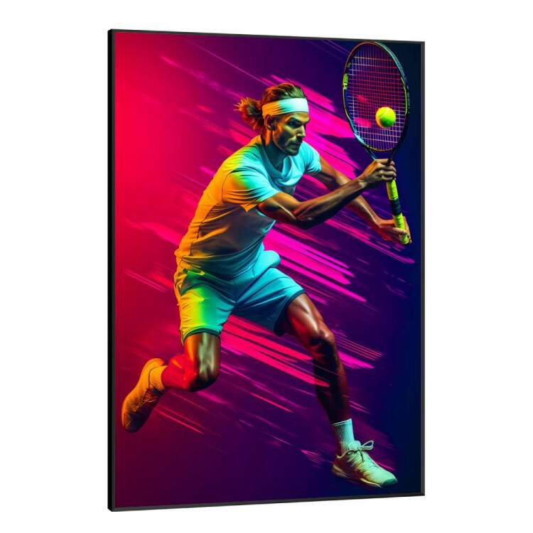 Quadro decorativo Jogador de Tnis com Efeito Neon ao Fundo Arremessando Bola