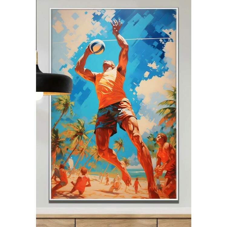 Quadro Decorativo Jogador de Volei na Praia com Efeito de Pintura