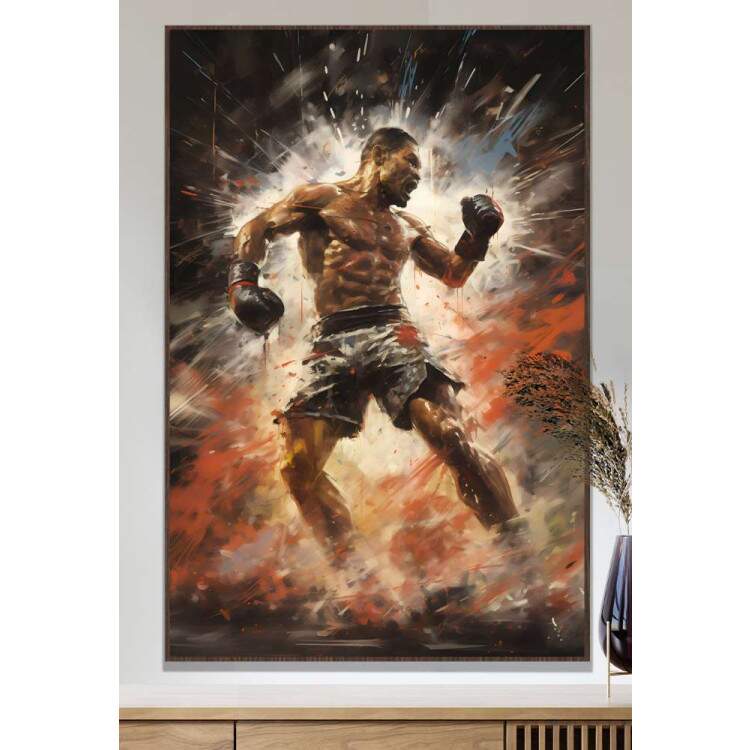 Quadro Decorativo Lutador com Efeito de Aquarela Boxe