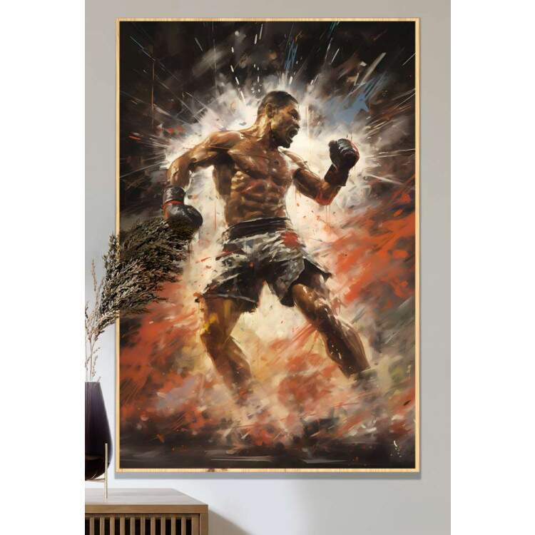 Quadro Decorativo Lutador com Efeito de Aquarela Boxe