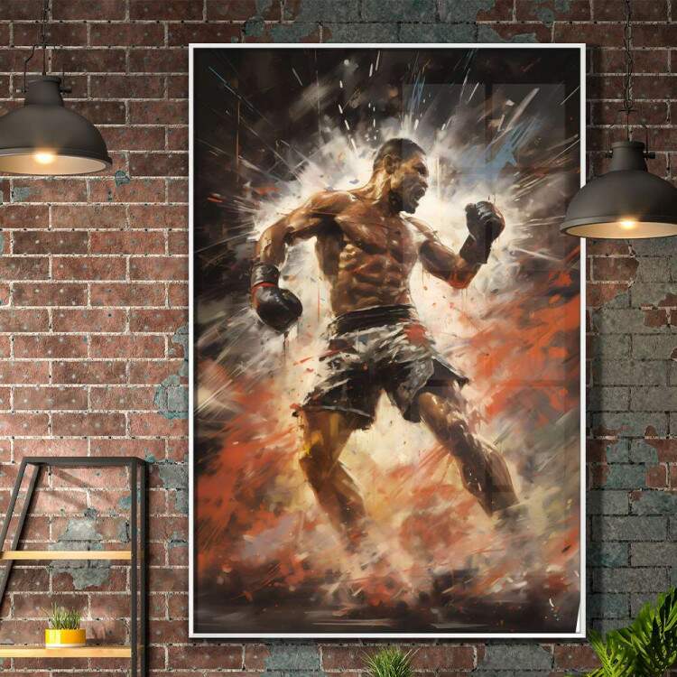 Quadro Decorativo Lutador com Efeito de Aquarela Boxe