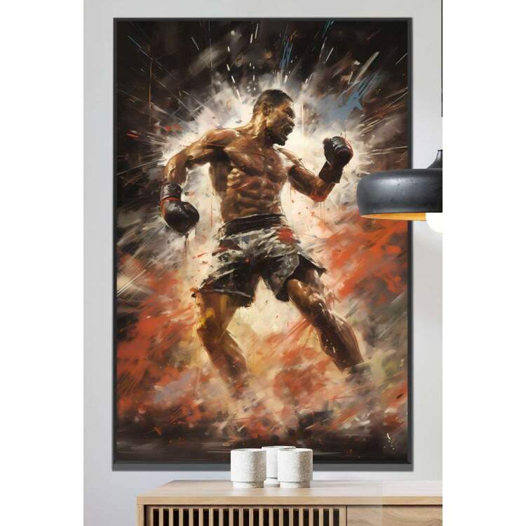 Quadro Decorativo Lutador com Efeito de Aquarela Boxe