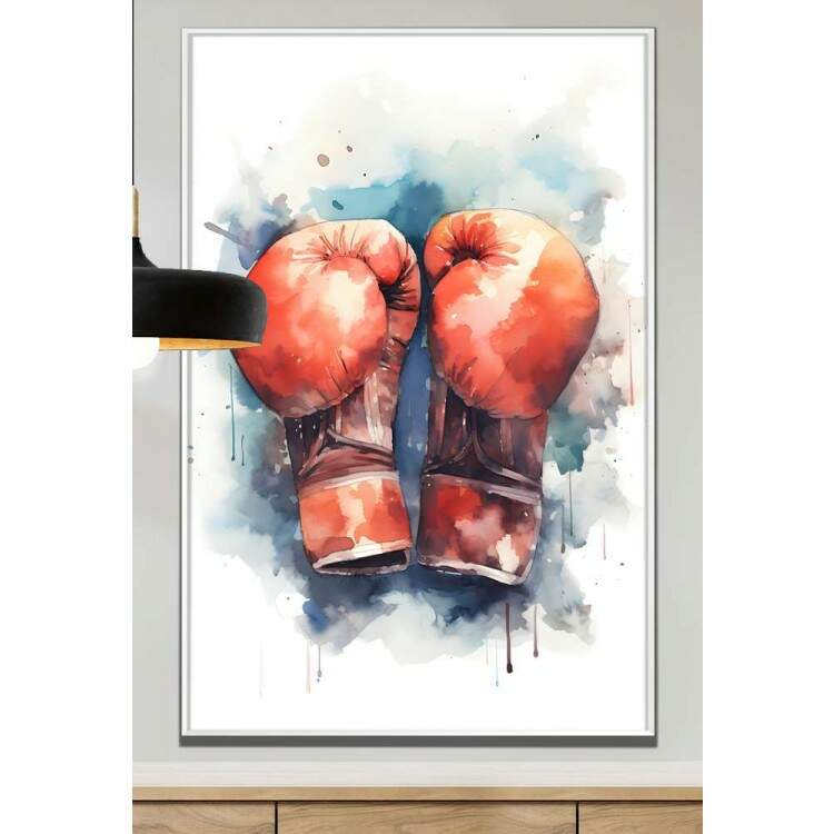 Quadro Decorativo Luvas de Boxe com Efeito Aquarela