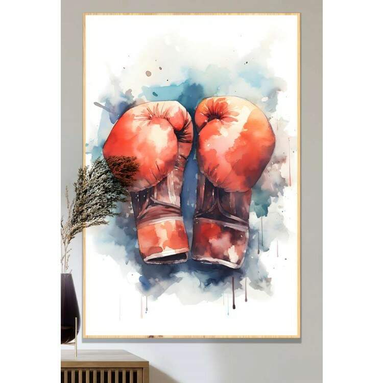 Quadro Decorativo Luvas de Boxe com Efeito Aquarela