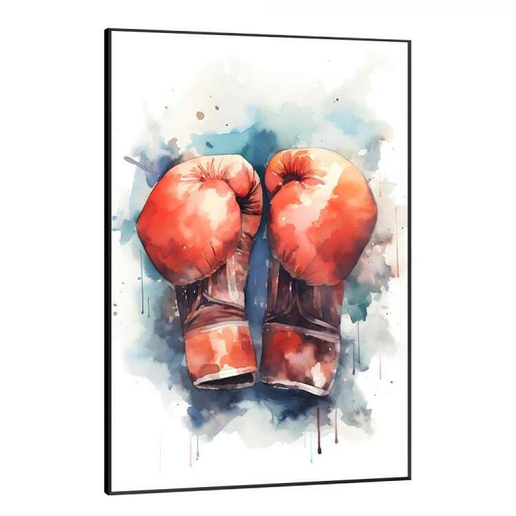 Quadro Decorativo Luvas de Boxe com Efeito Aquarela