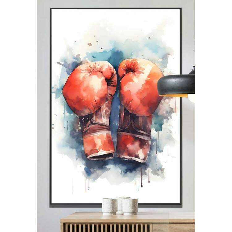 Quadro Decorativo Luvas de Boxe com Efeito Aquarela