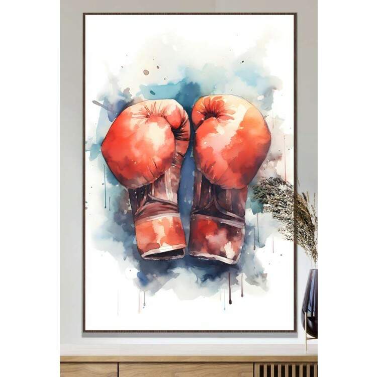 Quadro Decorativo Luvas de Boxe com Efeito Aquarela