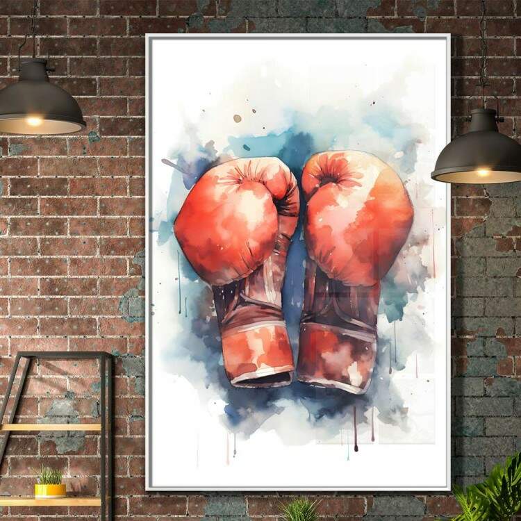 Quadro Decorativo Luvas de Boxe com Efeito Aquarela