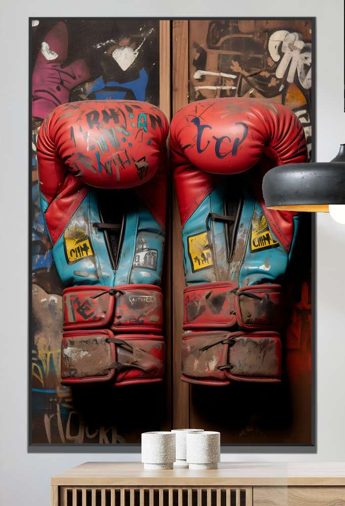 Quadro Decorativo Luvas de Boxe com efeitos Escritos