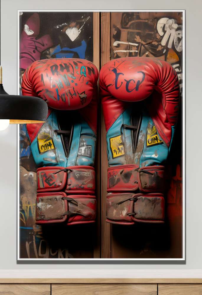 Quadro Decorativo Luvas de Boxe com efeitos Escritos