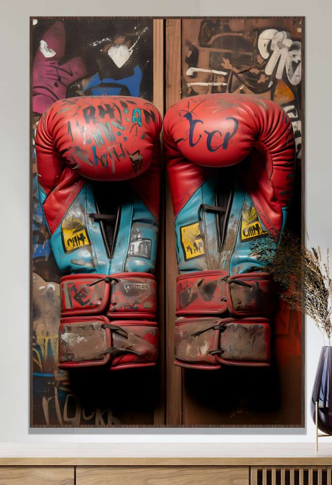 Quadro Decorativo Luvas de Boxe com efeitos Escritos