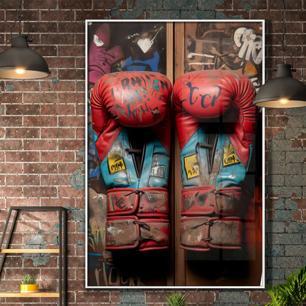 Quadro Decorativo Luvas de Boxe com efeitos Escritos